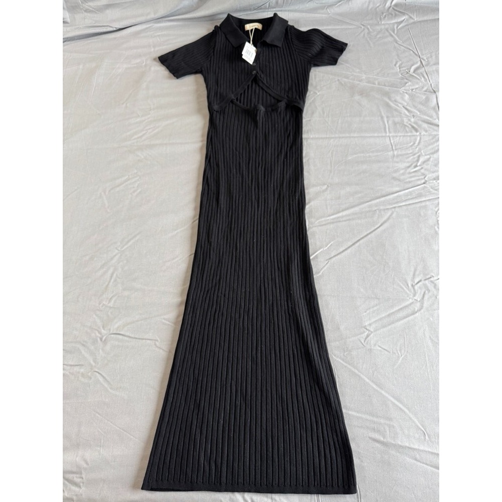L Space Women Large Black Ribbed Back Cut-Out Chandler Maxi Dress NWT